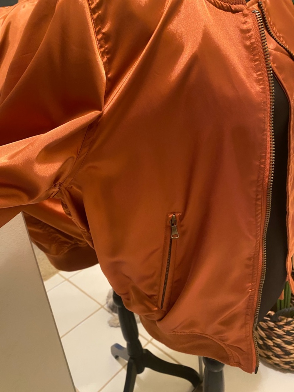 Cotton Candy Satin Bomber Jacket in Burnt Orange - Picture 3 of 7